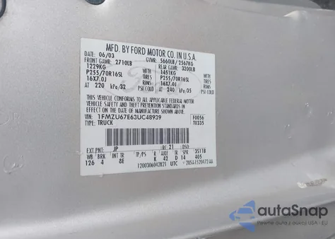 2003 Ford Explorer Sport Trac из США, поврежденный, VIN 1FMZU67E63UC48939